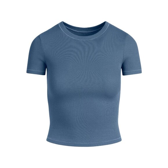 Skims Cotton Rib T-Shirt in Harbor, Size XXS - Picture 4 of 7